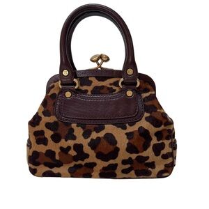 Vintage Celine Leopard Print Pony Hair Top Handle Bag